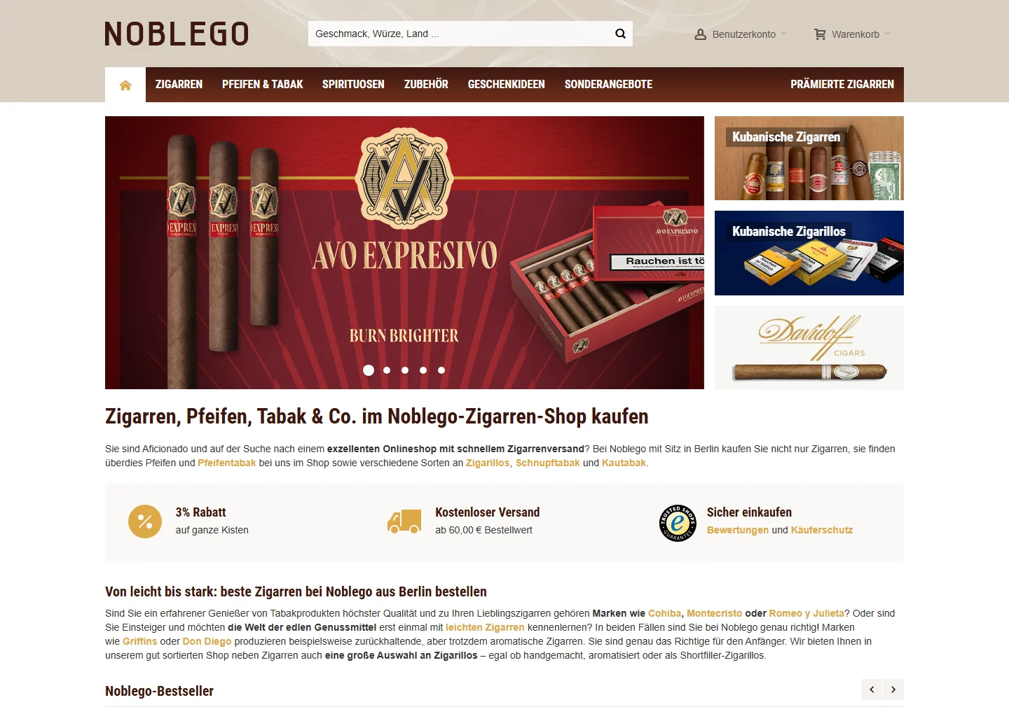 Screenshot der Startseite von noblego.de